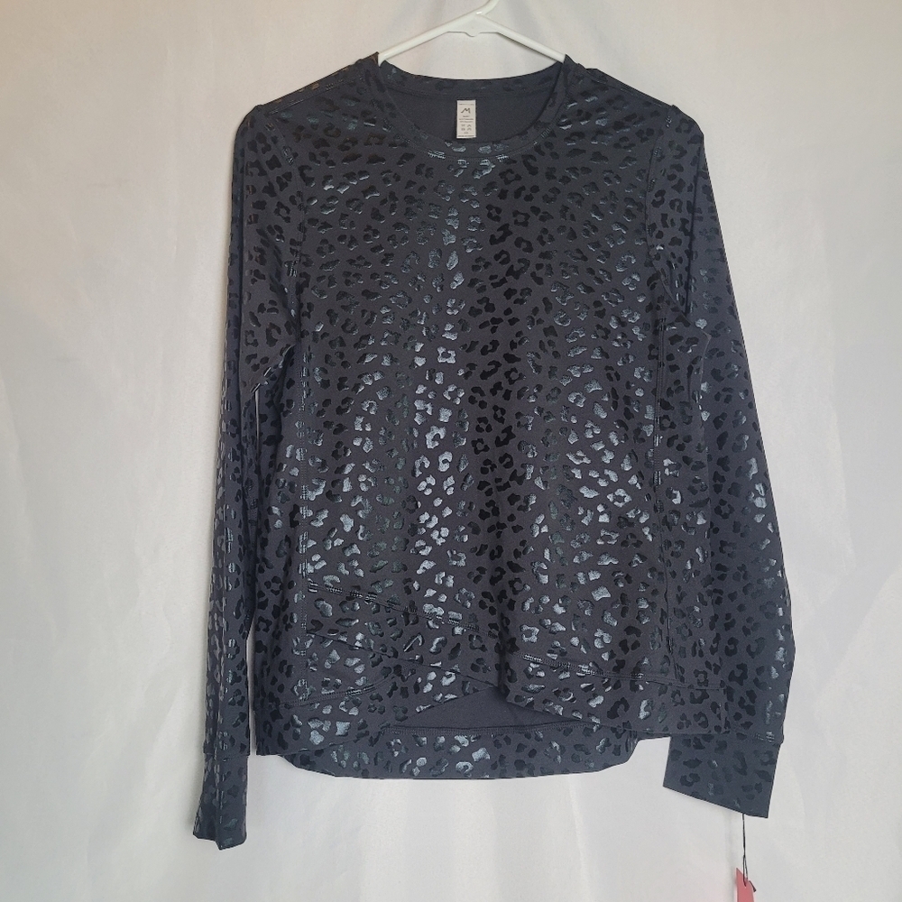 NWT The Gym People Black Animal Print Long Sleeve Active Wear Shirt Women's M